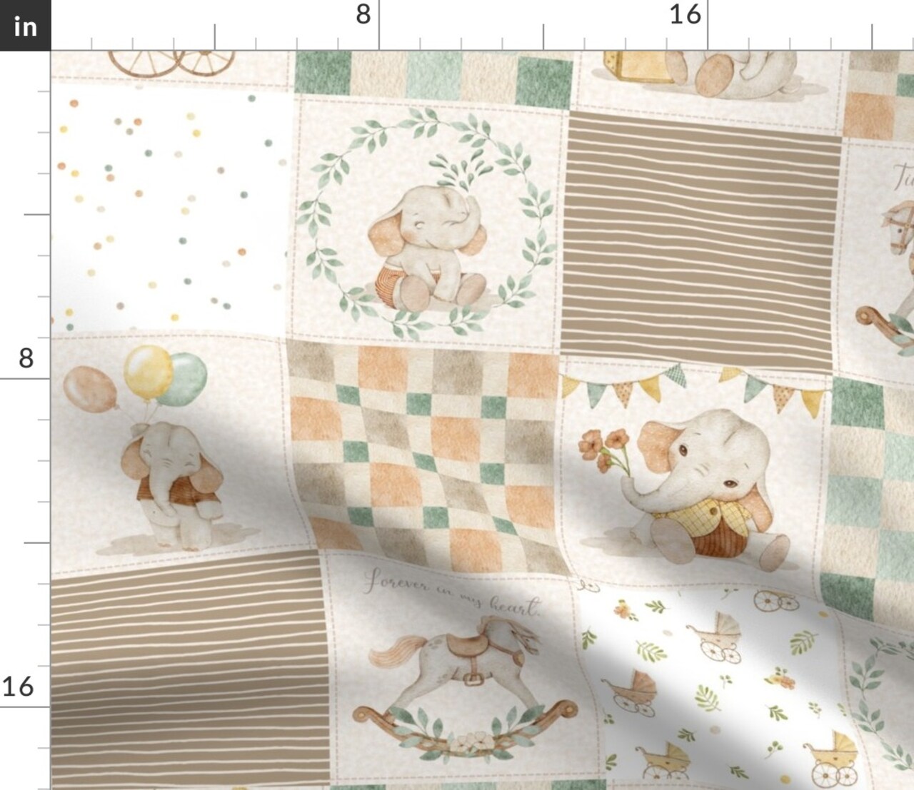 Neutral Baby Cheater Quilt Beige Blocks Nursery Gender Wholecloth Quilt Topper Custom Printed Fabric by Spoonflower Various Fabrics by the Yard or Fat Quarter